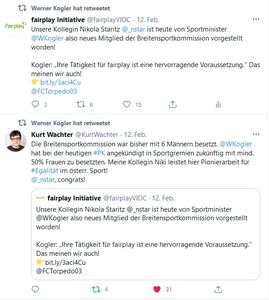 Twitter Screenshot Nikola Staritz in Breitensportkommission